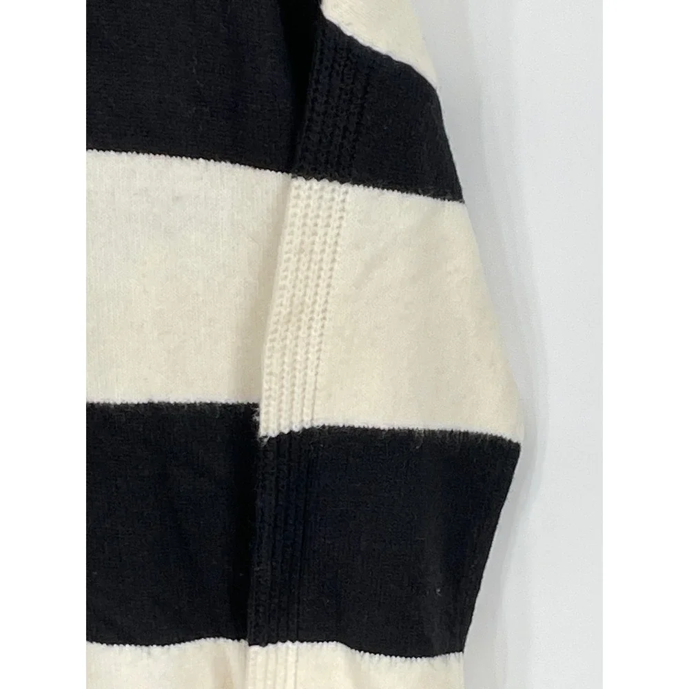 NWT LOFT Womens Sweater XL Pullover Tunic Cream Black Striped Mock Neck Knit